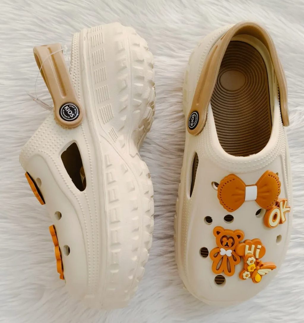 Quirky High Clogs for Women (Cream Brown)