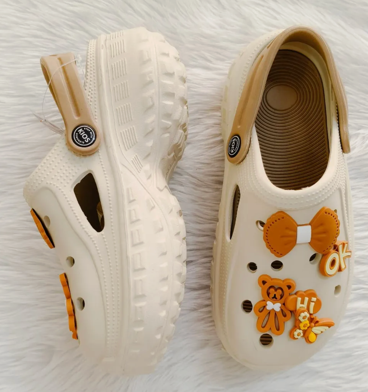 Quirky High Clogs for Women (Cream Brown)